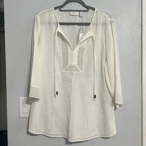 Chico's Cream Tunic with Embellished Accents Size 2 Beach coverup!